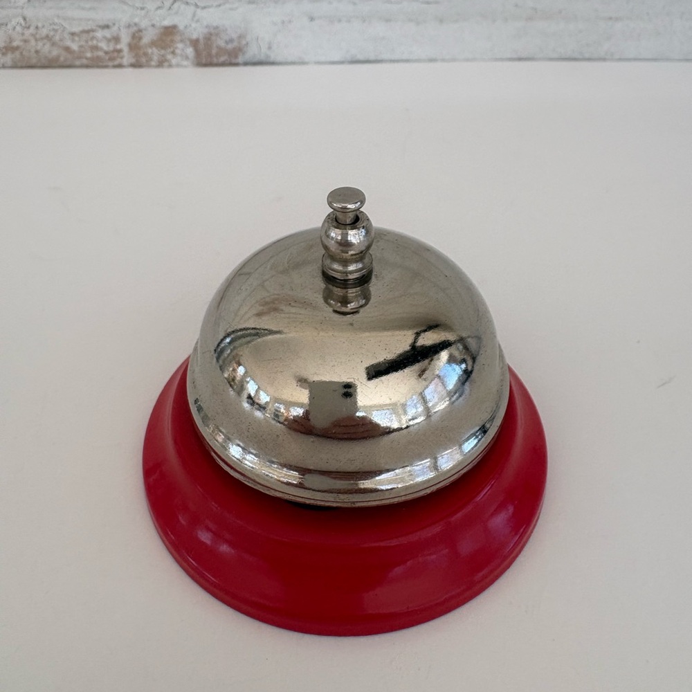 Front Desk "At Your Service" Bell Red Enamel & Chrome by Schylling Rowley